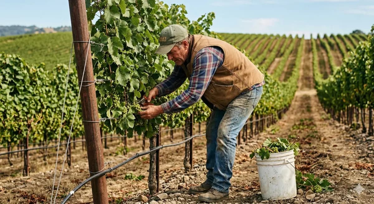 Grower working in vineyard